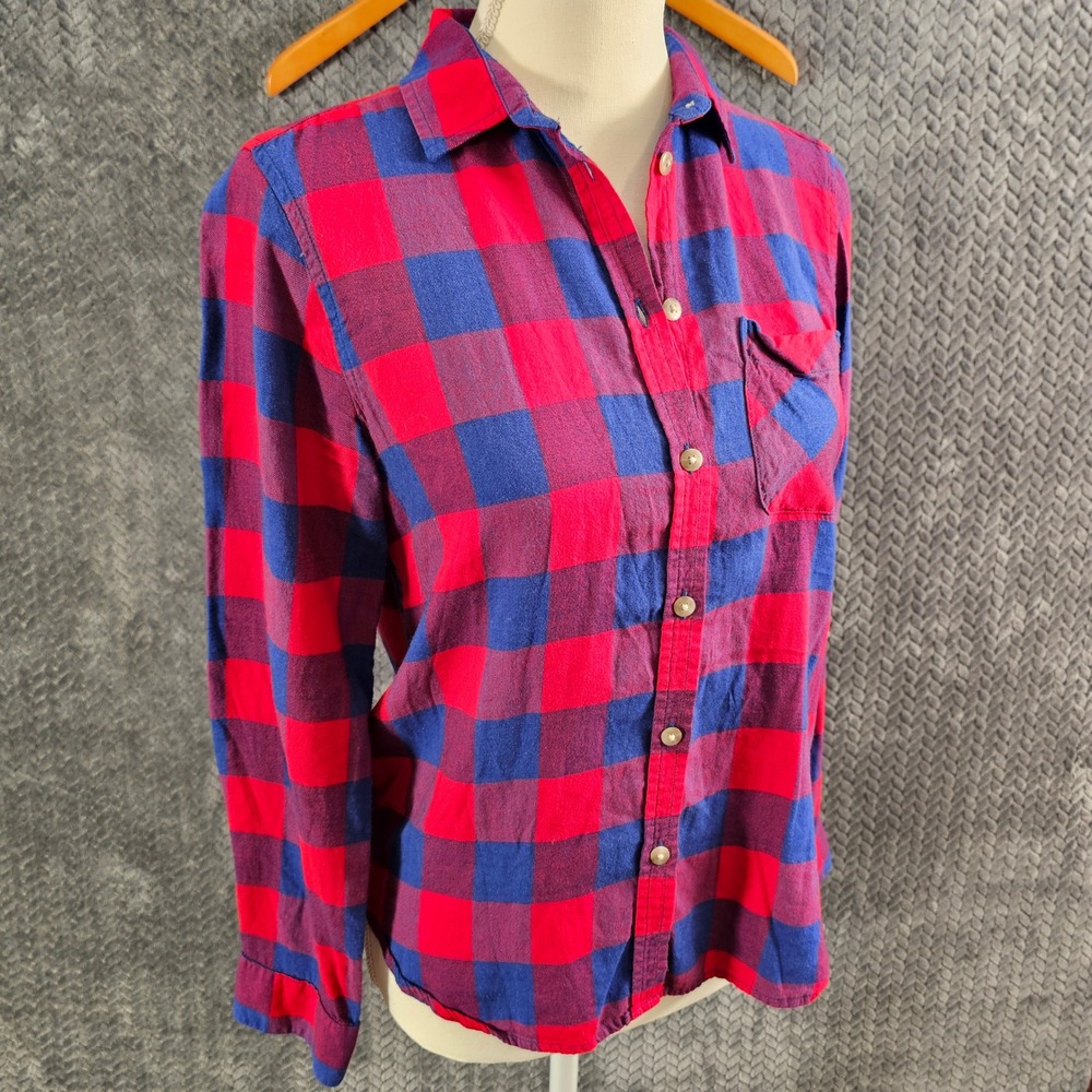 American Eagle Outfitters Plaid Flannel Red Blue Long Sleeve Button Up Women's S